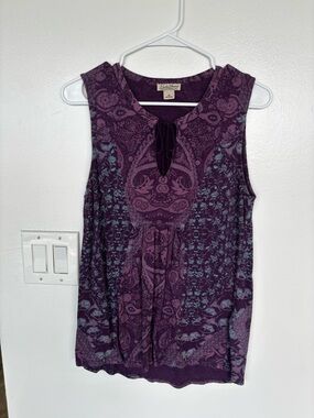Lucky Brand Purple Paisley Sleeveless Keyhole Tank